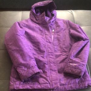 Zip up hooded winter coat.